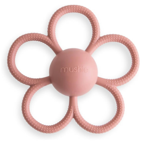 mushie Silicone Baby Daisy Rattle Teether Toy (Dusty Rose)