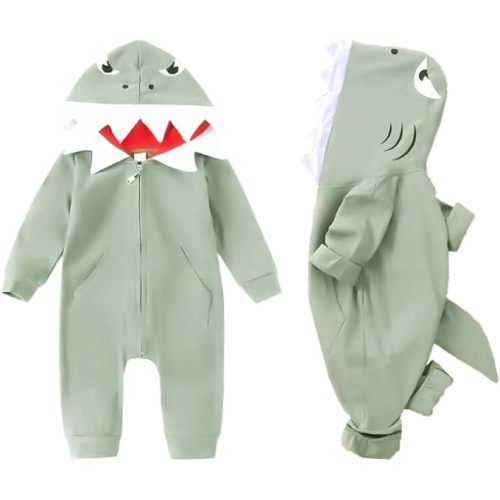 Newborn Baby Boys Girls Cartoon Shark Dinosaur Hoodie Romper Onesies Outfits - 6-12Months - Green