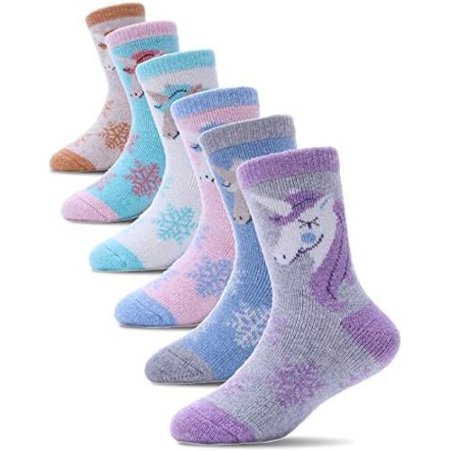 ProEtrade Merino Wool Socks for Kids Toddlers Boys Girls Thick Thermal Warm Winter Hiking Heavy Cozy Crew Socks 6 Pack