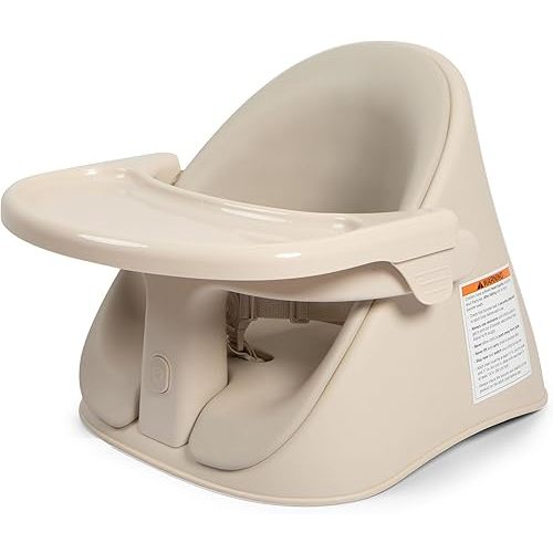 Boppy Proper Posture Floor and Booster Seat, Oatmeal, Ergonomic Infant Seat for Ideal Posture & Hip Alignment, Adjustable for 4-36 Months, Converts from Floor Seat to Booster, Dishwasher-Safe Tray