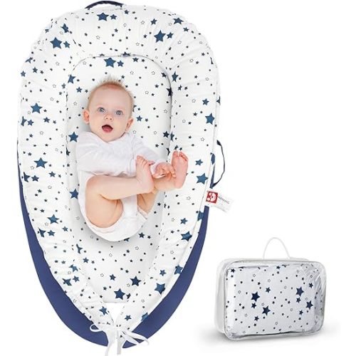 Baby Lounger for Newborn 0–24 Months, Portable Infant Seat with Ergonomic Support, Breathable Cotton Baby Chair for Tummy Time, Diaper Changes, and Travel Use