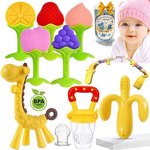 Baby Teething Toys- Teething Toys for Babies 0-6 Months& 6-12 Months, Baby Teether Chew Toys/Infant/ Baby Toys Silicone BPA-Free, Natural Organic Freezer Safe for Infants and Toddlers, Baby Gift Set.