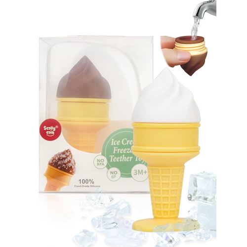 Smily Mia Freezer Teether for Babies 12-18Months,Freezable Ice Cream Toy for 6-12Months Babies,Cold Water Soother for 3-6Months for Teething Pian Relief,Cream White