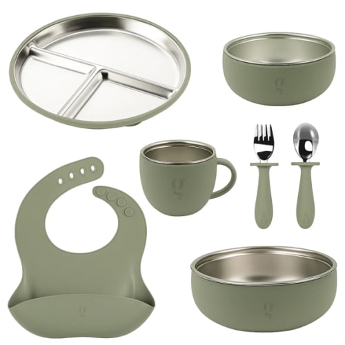Premium 7-Piece Silicone & Stainless Steel Kids Dinnerware Set | Feedi – Green Walnut Inc.