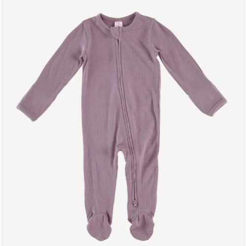 long sleeve zipper footie | plum mauve | modal skinny rib