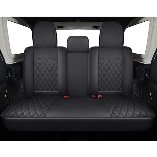 Aierxuan Jeep Wrangler JK JL 4-Door Back Seat Covers Custom Fit 2007-2025 Unlimited Rubicon 392 Sahara Willys Sport High Altitude 4X4 Truck Pickup Waterproof Leather (Rear Seat/Black1)