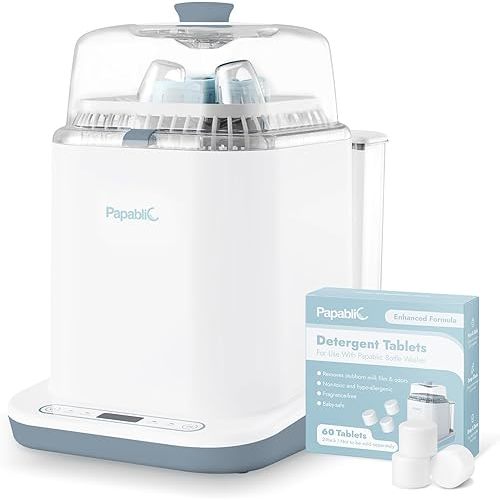 Papablic Bottle Washer Pro, Baby Bottle Washer & Sterilizer & Dryer, 4-in-1 Bottle Washer Sanitizer for Bottles, Pump Parts, & Baby Essentials - Quick & Clean with 60 Detergent Tablets, Deep Blue