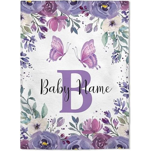 FLOCHIL Personalized Baby Blankets, Custom Baby Blanket - Baby Blanket with Name for Girls, Best Gift for Baby, Newborn Floral Plush Fleece (30x40)