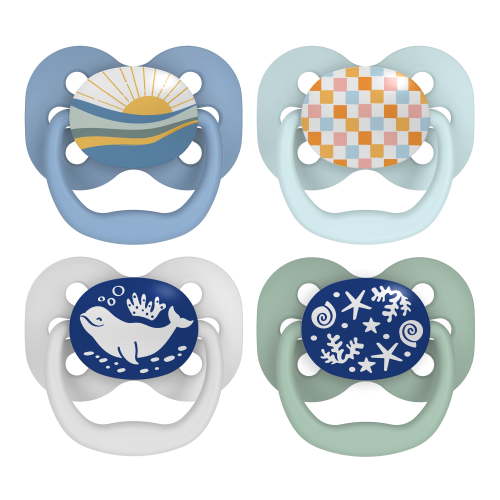 Dr. Brown's Advantage Baby Pacifier, Fully Symmetrical, Silicone Bulb, 0-6m, BPA Free, Sunrise/Glow, 4 Pack