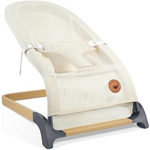 ANGELBLISS Baby Bouncer, Portable Bouncer Seat for Babies, Infants Bouncy Seat with Mesh Fabric, Natural Vibrations (Beige)