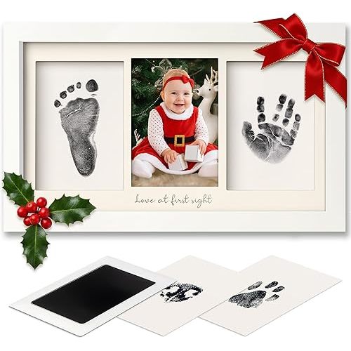 Inkless Baby Hand and Footprint Kit Boy, Girl - No Mess Ink Pad for Handprint, Clean Touch Dog Paw Print Kit, Personalized Baby Shower Gifts, Nursery Newborn Keepsake Frame (Alpine White)