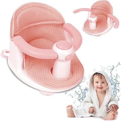 Baby Bath Seat, Infant Bathtub Seats for Babies Sitting Up Aged 6-24 Months, New Baby Bath Tub-Protect Toddlers Skin and Back Support, Soft Non-Slip Cushions Extra Added (Deep Pink)