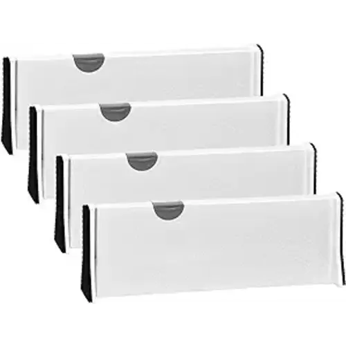 JONYJ Drawer Dividers Organizer 4 Pack, Adjustable Separators 4" High Expandable from 11-17" for Bedroom, Bathroom, Closet,Clothing, Office, Kitchen Storage, Strong Secure Hold, Foam Ends(White)
