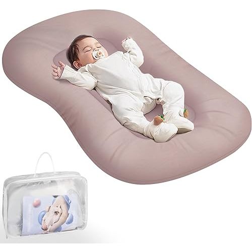 Baby Lounger - Baby Lounger for Newborn, Infant Lounger for Home and Travel, Soft Cotton, Newborn Babies Essentials Gifts, Pink