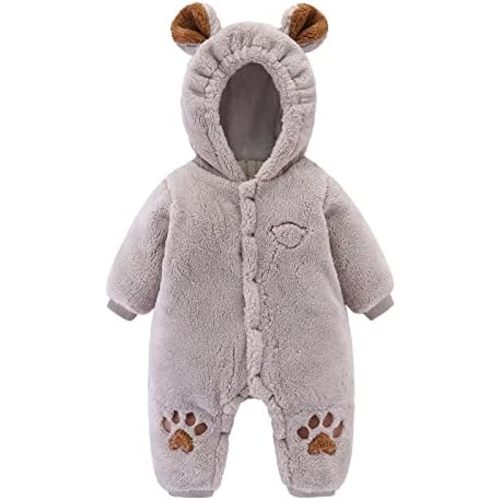 Baby Newborn Snowsuit Fleece Winter One-Piece Suit Cartoon Bear Warm Hooded Jumpsuit Outwear Outfits for Girls Boys