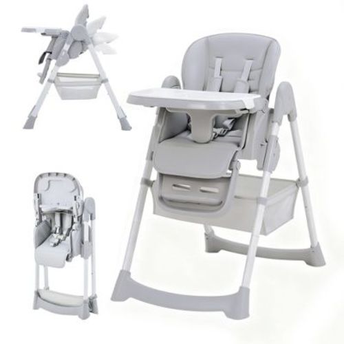 COZONY Foldable High Chair for Babies & Toddlers, Adjustable Recline & Height, PU Seat, Removable Tray, 5-Point Harness