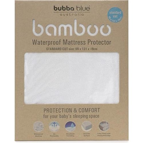 Bubba Blue Bamboo Standard Cot Waterproof Mattress Protector Pad Bedding Cover Machine Wash Hygienic