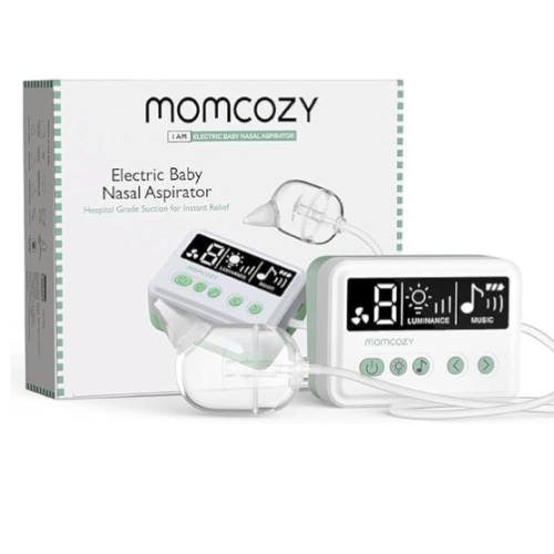 Momcozy Nasal Aspirator for Baby, 【Hospital-Grade】 70 KPa Strong Suction & 9 Suction Levels Nose Sucker, Electric Nose Cleaner for Toddler & Newborn, Soothe Light & Lullabies, BPA Free Silicone Tips