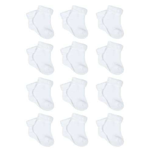 Gerber Gender Neutral White Terry Bootie Wiggle-Proof Socks, 12-Pack, Sizes Newborn-0/6 Months