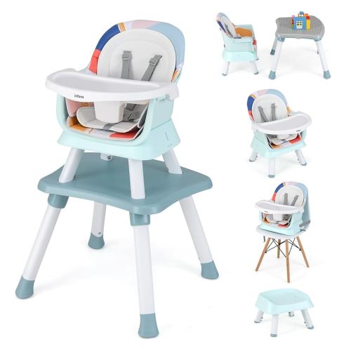 INFANS 8 in 1 Baby High Chair, Convertible Highchair for Babies and Toddlers, Infant Dining Booster Seat, Building Block Table, Kids Stool Table Chair Set with Removable Tray (8 in 1, Baby Blue)