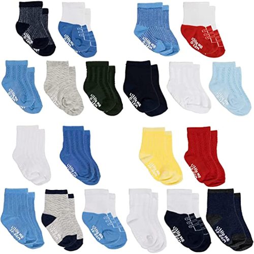 So'dorable 20 Pack Newborn Baby & Infant Boys & Girls Socks, Assorted Size Pack (0-12 Months & 12-24 Months), Non-Skid Grips, Non-Shrink