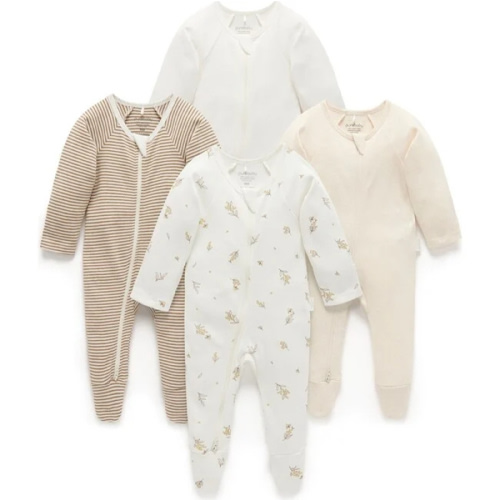 4 Pack Zip Coverall Vanilla Wattle Bee Pack - Purebaby Rompers | Maisonette