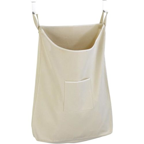 WENKO Laundry Hamper Bag Hanging, Over The Door Basket with Hooks, for Bathroom, Closet, Space Saving Storage, Wall mounted 3.94 x 20.47 x 31.89 in, Beige