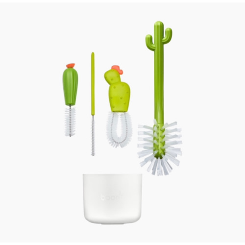 Boon Cacti Bottle Cleaning Brush Set - Includes Bottle Brush, Nipple Brush, Detail Brush, and Straw Brush - Baby Bottle Brush Set for Bottle Drying Rack - Baby Essentials - 4 Count