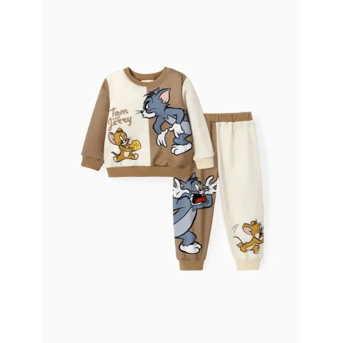 Tom and Jerry Toddler Boy Colorblock Character Print Long-sleeve Top and Pants Set