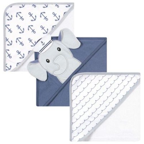 Hudson Baby Infant Boy Cotton Rich Hooded Towels, Sailor Elephant, One Size