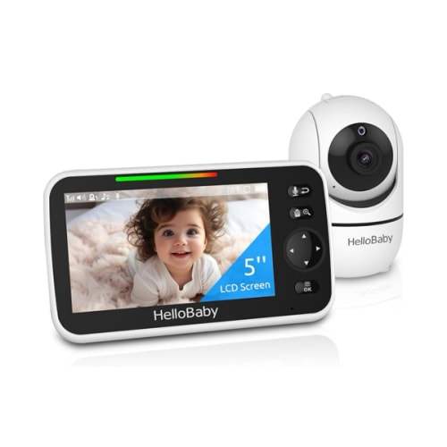 HelloBaby No WiFi Baby Monitor 5" Screen 30-Hour Battery Pan-Tilt-Zoom Video Upgrade with Camera and Audio, Night Vision, VOX, 2-Way Talk, 8 Lullabies and 1000ft Range