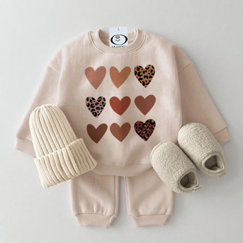 Baby Leopard Print Heart Sweatshirt 2-piece Set