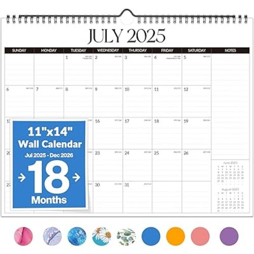 Forvencer Wall Calendar 2025-2026, 18-Month Calendars July 2025 - December 2026, 14" X 11" Monthly Planner Organizers, Premium Paper, Large Ruled Blocks, Spiral Binding Hanging for Fridge Office Home
