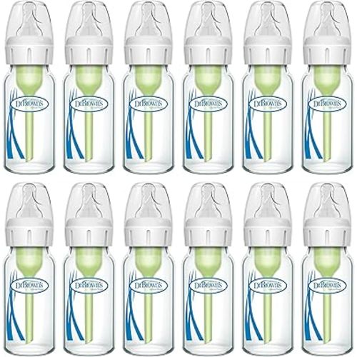 Dr. Brown's Anti-Colic Options+ Narrow Glass Baby Bottle with Level 1 Slow Flow Nipple, BPA-Free, 4 oz/120mL, 1 Count (Pack of 12)