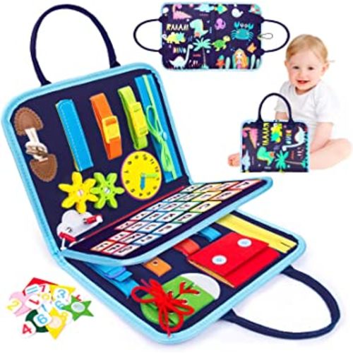 HONGDDY Busy Board, 20 in 1 Montessori Toys for Toddler, Sensory Board with Extra DIY Page for Learning Fine Motor Skills and Travel, Preschool Educational Learning Toys Gift for Boys Girls