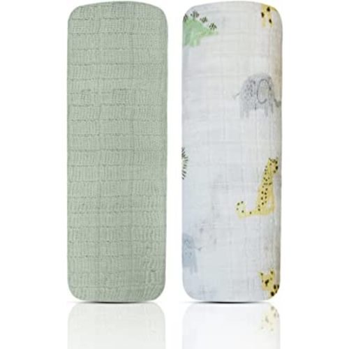 MODERN BABY Muslin Swaddle Blankets Newborn 2 Pack Soft Baby Wraps for Baby Boy 100% Cotton, Green Safari