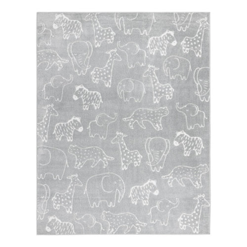 Whimsy Safari Animals Gray/Ivory Kid Rug