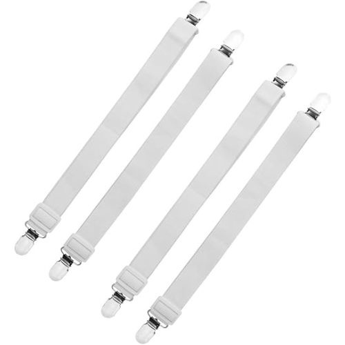 4 Pieces Bed Sheet Holder Straps Sheet Keepers Straps Bed Sheet Holders Bed Sheet Clips Adjustable Elastic Holder Strap Clip Bed Sheet Corners Fasteners Clips for Mattress Sofa Couch Recliner, White