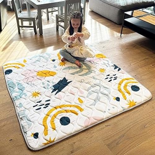 Miotetto Baby Mat for Floor, 50" x 50" Playpen Mat, Thick Soft Foam Padding Baby Play Mat, Portable Quilted playmat - Washable Baby Floor Play mat, Non-Slip Play Mat for Babies & Toddlers