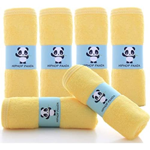 HIPHOP PANDA Baby Washcloths, Rayon Made from Bamboo - 2 Layer Soft Absorbent Towel - Newborn Bath Face Towel - Reusable Baby Wipes for Delicate Skin - Baby Registry as Shower Gift (Yellow, 6 Pack)