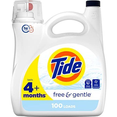 Tide Free & Gentle Liquid Laundry Detergent, 100 Loads, 132 fl oz, Tide Laundry Detergent, Clean Laundry Detergent