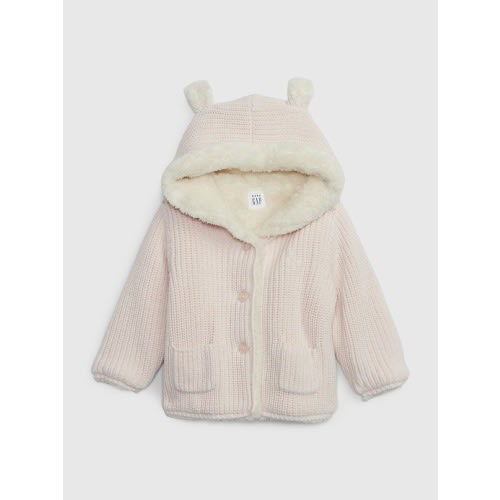 Baby Sherpa Sweater Hoodie in barely pink, size: 12-18 M