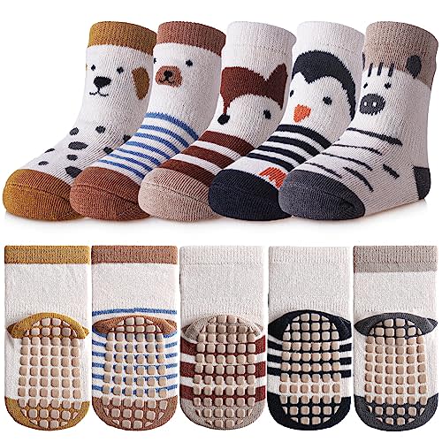 TRUEHAN 5 Pairs Toddler Non Slip Socks with Grips Baby Socks for Kids Girls Boys