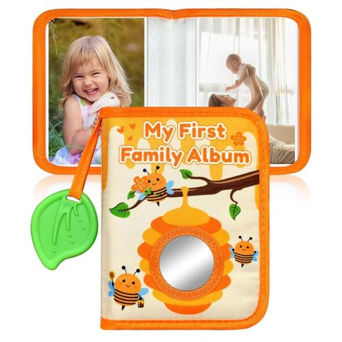 My First Photo Album for Baby, 18|4x6" Baby Photo Book with Soft Cloth Cover & Safety Mirror, Toddler Baby Family Photo Book for Newborns Baptism Birthday Gifts, Yellow Bee