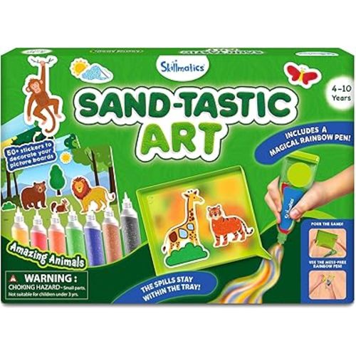 Skillmatics Sand Art Activity - Mess-Controlled DIY Animal Craft Kit with 50+ Colorful Stickers, Creative Arts & Crafts for Kids, Fun Hands-On Activity, Gifts for Ages 4, 5, 6, 7, 8, 9, 10