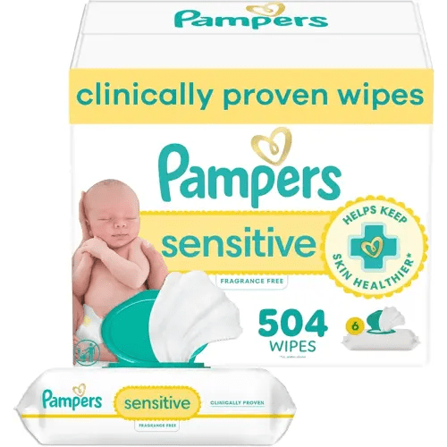 Pampers Sensitive Baby Wipes, Water Based, Hypoallergenic and Unscented, 6 Flip-Top Packs (504 Wipes Total)