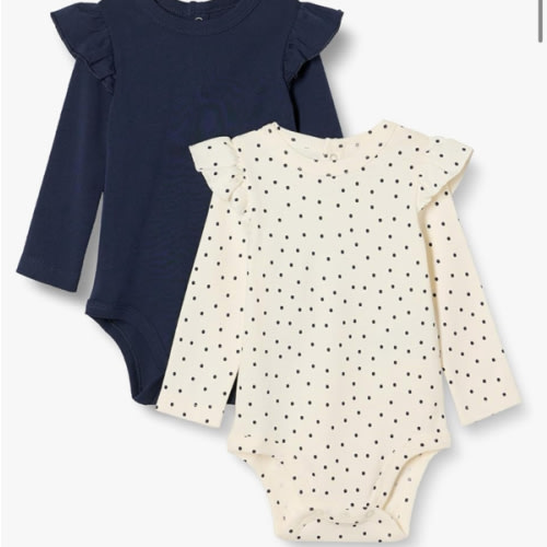 Amazon Essentials Baby Girls' Long-Sleeved Ruffle Bodysuits, Pack of 2