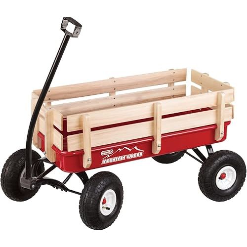 Duncan Mountain Wagon - Pull-Along Wagon for Kids with Wooden Panels, All Terrain Tires, Wide Grip Handle, Wide Wheel Base Red 41” x 22” x 38.5”