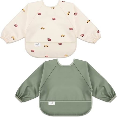 Long Sleeve Baby Bib, Waterproof Fabric, Catch-All Pocket, Baby Smock Bib, Adjustable Sleeves