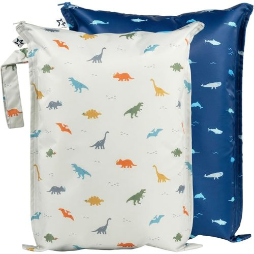 Tiny Twinkle Mess-proof Wet Bags 2 Pack Waterproof and Washable Bag for Travel storage, Stroller, Daycare, Baby Diapers, Yoga, Beach, Pool, Wet Toddler Swimsuits